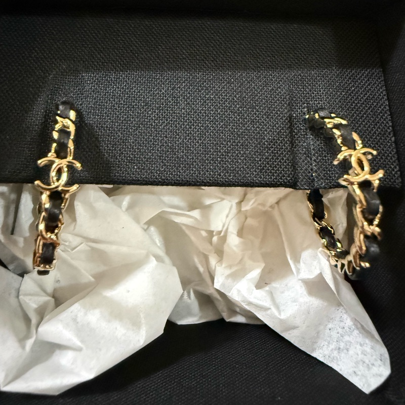 💖Chanel 26P 超美款 皮穿鍊 耳圈 耳針💖 全新-5