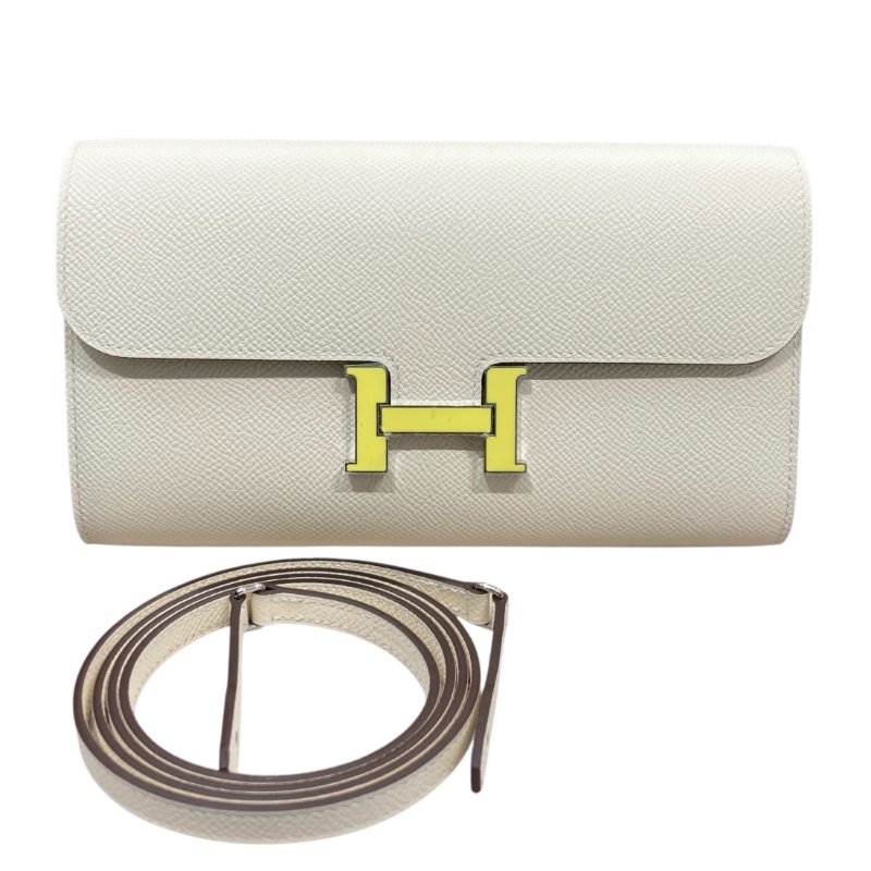 HERMES 愛馬仕 B刻 CONSTANCE TO GO 砝瑯H字 皮革 奶昔白 銀釦-0