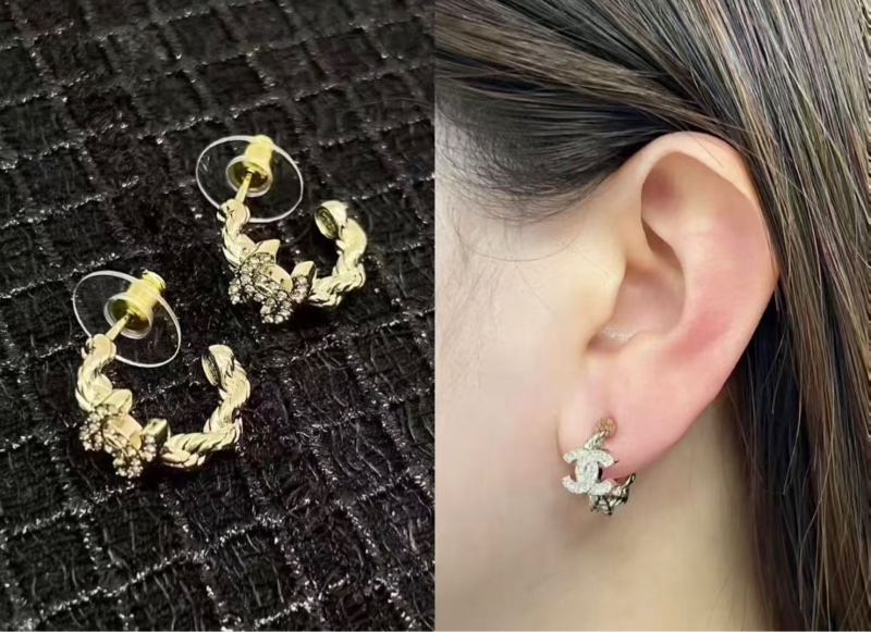 💖Chanel 26P 金色 麻花 帶鑽 耳圈 耳針💖 全新 最新款超美-10