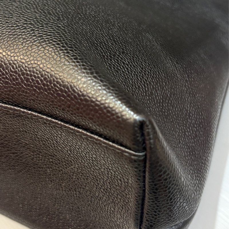 Chanel 黑金荔枝皮肩背購物托特包vintage-9