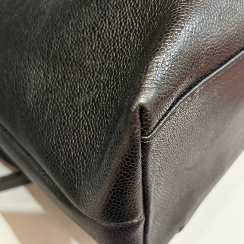 Chanel 黑金荔枝皮肩背購物托特包vintage-10