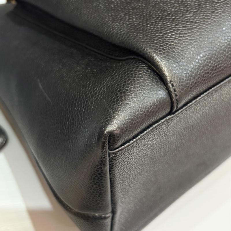 Chanel 黑金荔枝皮肩背購物托特包vintage-11