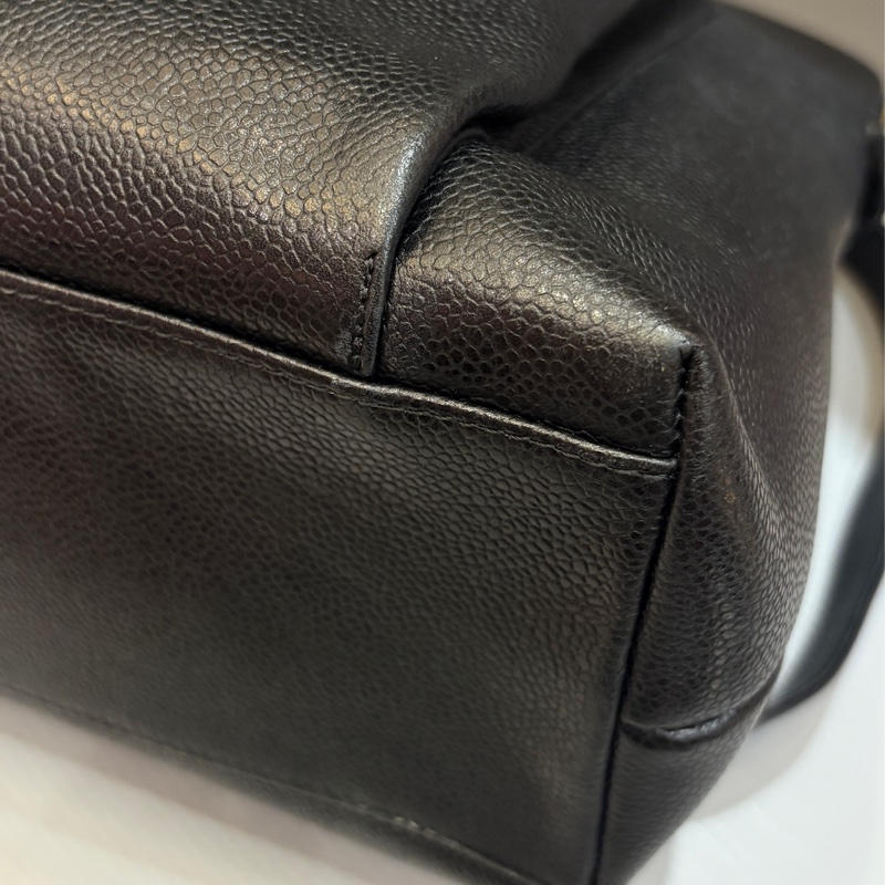 Chanel 黑金荔枝皮肩背購物托特包vintage-12