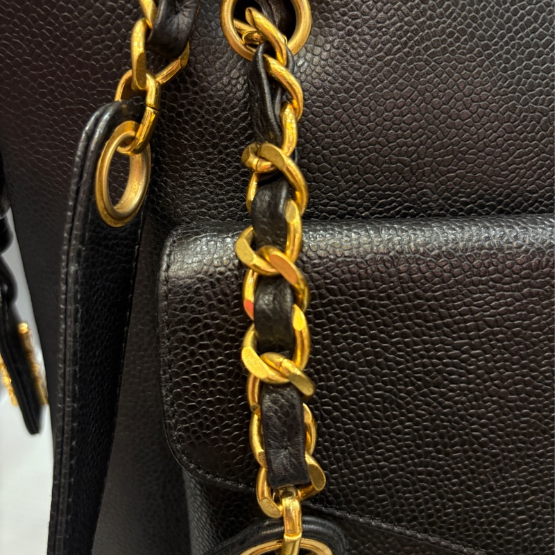 Chanel 黑金荔枝皮肩背購物托特包vintage-17