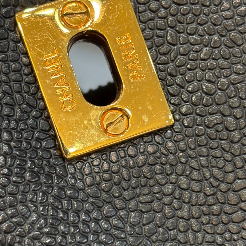 Chanel 黑金荔枝皮肩背購物托特包vintage-20