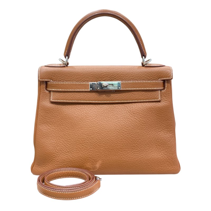 HERMES 愛馬仕 K刻 KELLY28 皮革 金棕色 銀釦-0