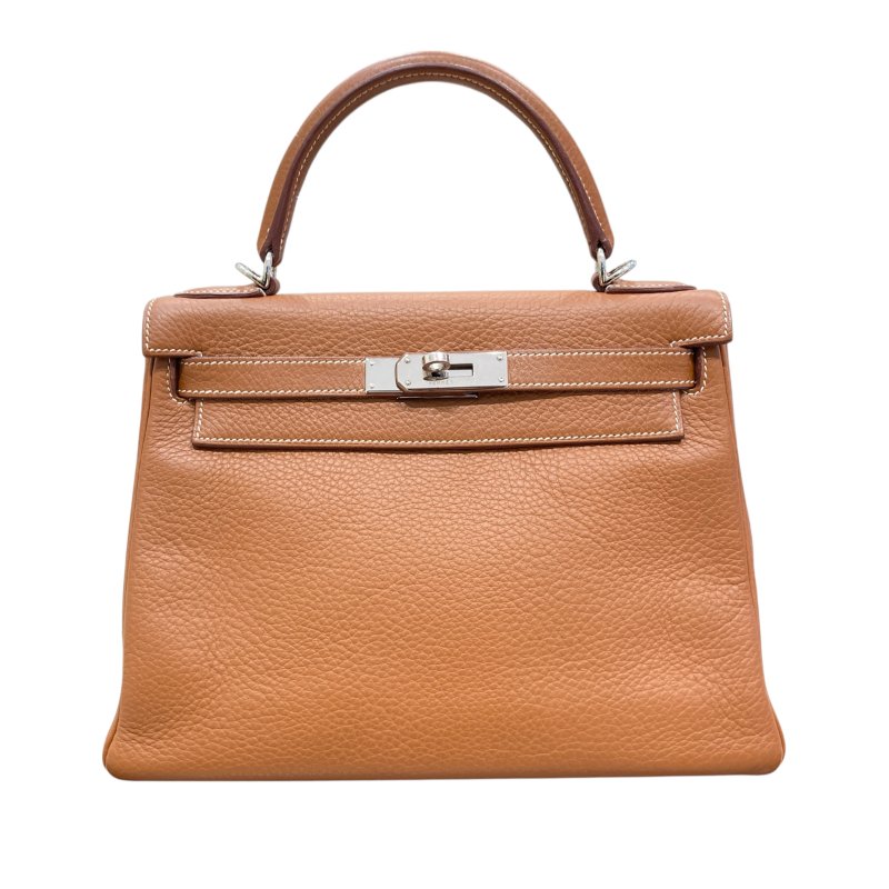 HERMES 愛馬仕 K刻 KELLY28 皮革 金棕色 銀釦-1