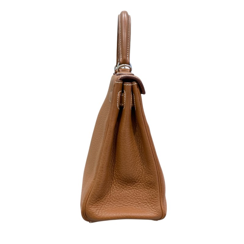 HERMES 愛馬仕 K刻 KELLY28 皮革 金棕色 銀釦-3