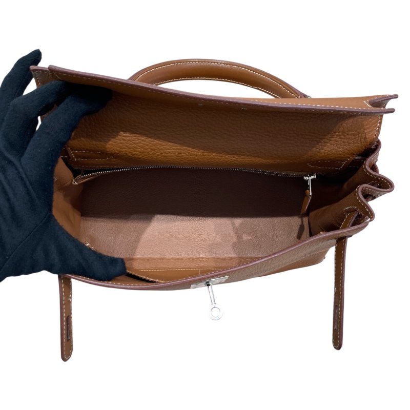 HERMES 愛馬仕 K刻 KELLY28 皮革 金棕色 銀釦-11