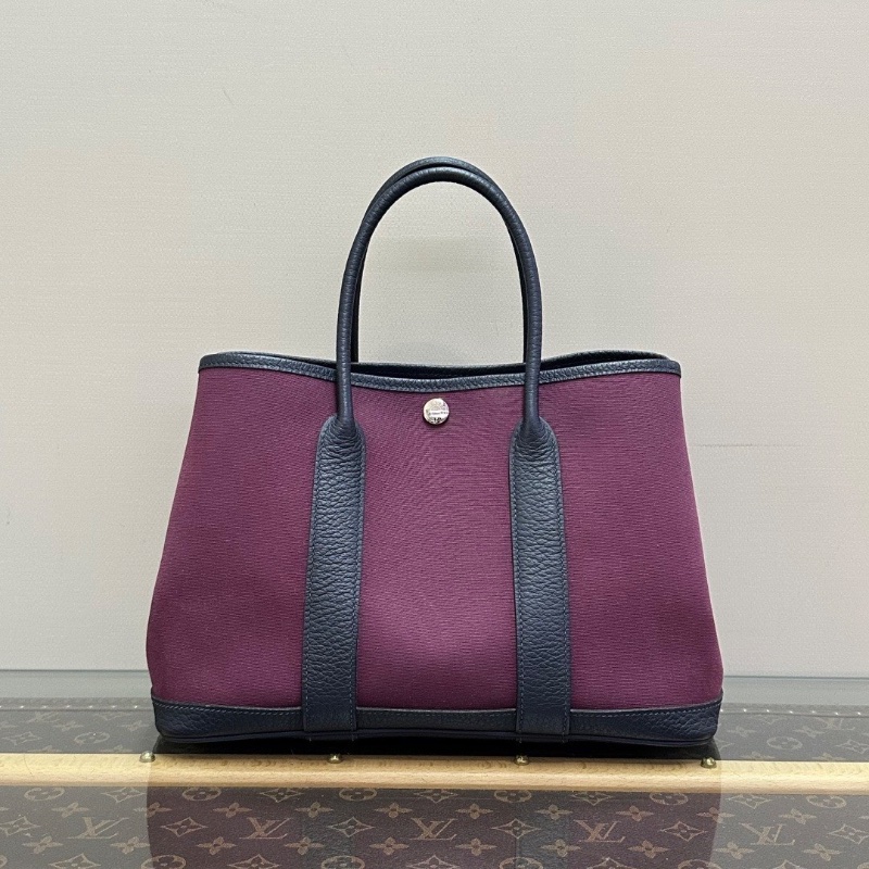 HERMES 帆布拼皮花園30手提包30*21*14 98新配件塵袋-5
