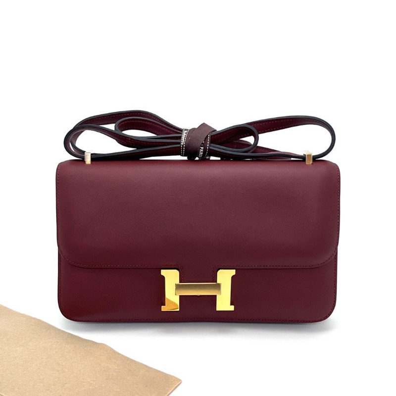 HERMES 波爾多紅金扣 橫版康康肩背斜背包25*13*3 98新配件塵袋-2