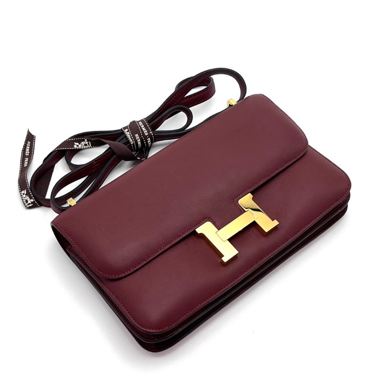 HERMES 波爾多紅金扣 橫版康康肩背斜背包25*13*3 98新配件塵袋-4