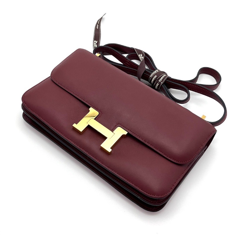 HERMES 波爾多紅金扣 橫版康康肩背斜背包25*13*3 98新配件塵袋-6