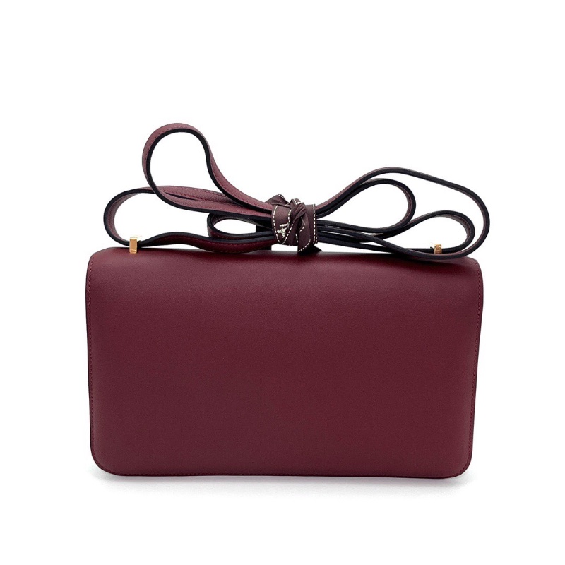 HERMES 波爾多紅金扣 橫版康康肩背斜背包25*13*3 98新配件塵袋-7