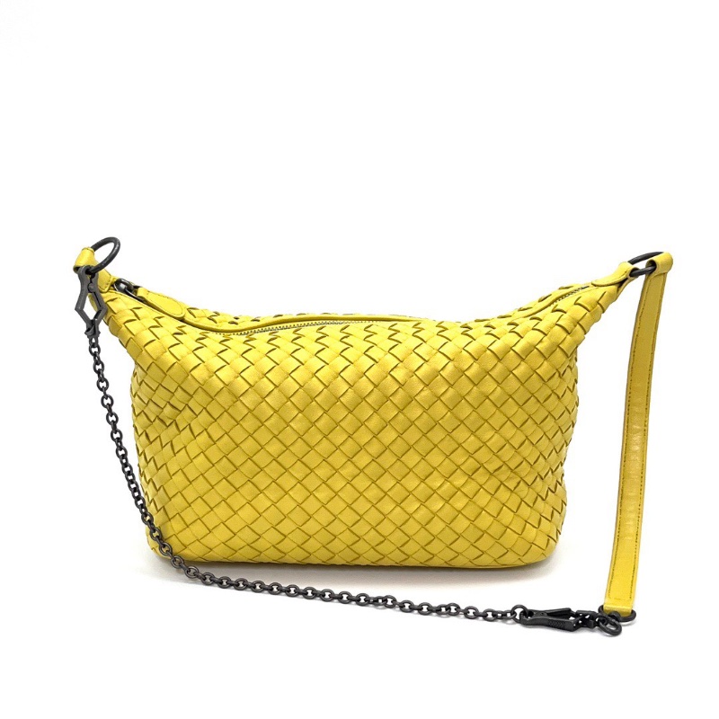 BV黃色全皮編織 hobo 飯盒手提腋下包24*18*12 98新配件塵袋-1