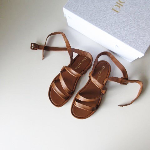 迪奧Christian Dior小羊皮芭蕾舞鞋/焦糖色羅馬風涼鞋-0