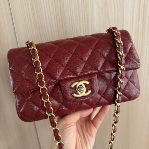 Chanel珠光酒紅 大Mini flap 20cm 魚子醬 荔枝皮 限量款 series 25