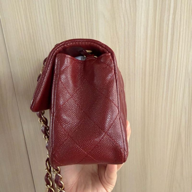 Chanel珠光酒紅 大Mini flap 20cm 魚子醬 荔枝皮 限量款 series 25-3