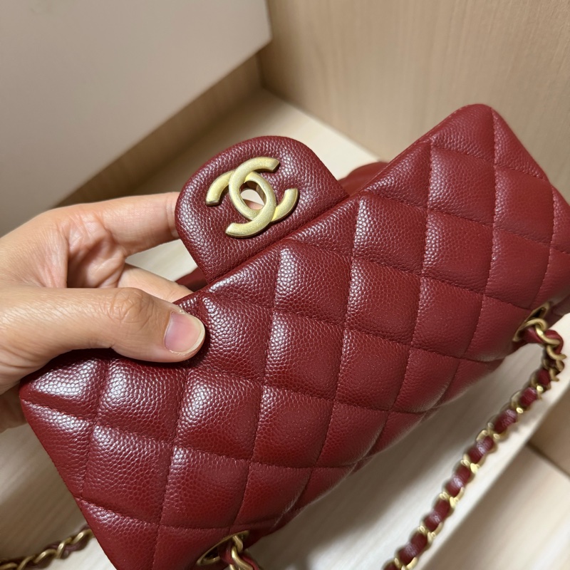 Chanel珠光酒紅 大Mini flap 20cm 魚子醬 荔枝皮 限量款 series 25-5