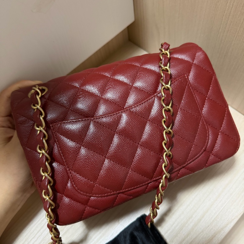 Chanel珠光酒紅 大Mini flap 20cm 魚子醬 荔枝皮 限量款 series 25-6