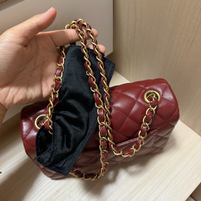 Chanel珠光酒紅 大Mini flap 20cm 魚子醬 荔枝皮 限量款 series 25-7
