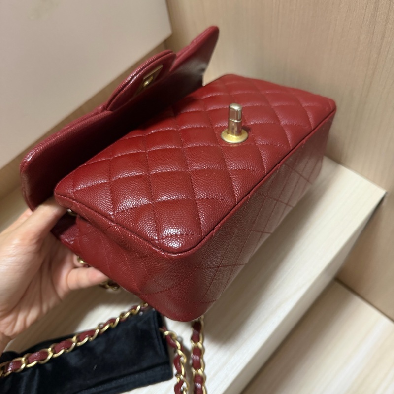 Chanel珠光酒紅 大Mini flap 20cm 魚子醬 荔枝皮 限量款 series 25-9