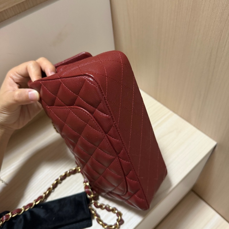 Chanel珠光酒紅 大Mini flap 20cm 魚子醬 荔枝皮 限量款 series 25-11