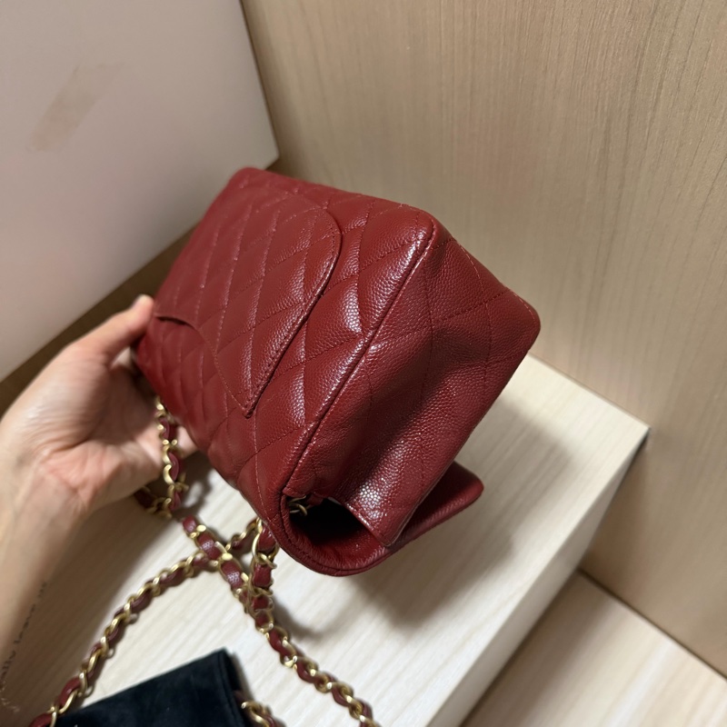 Chanel珠光酒紅 大Mini flap 20cm 魚子醬 荔枝皮 限量款 series 25-12