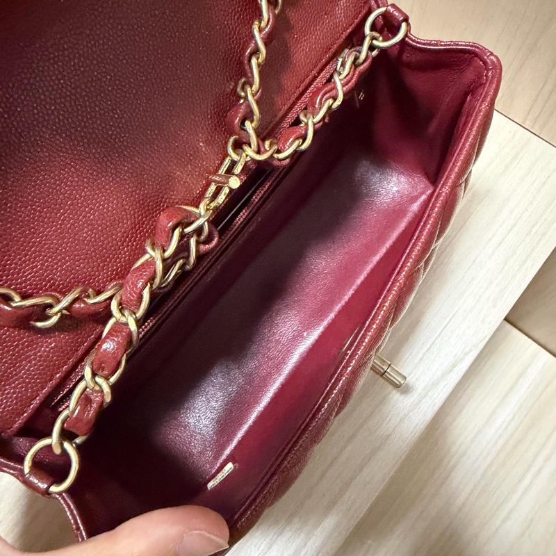 Chanel珠光酒紅 大Mini flap 20cm 魚子醬 荔枝皮 限量款 series 25-13