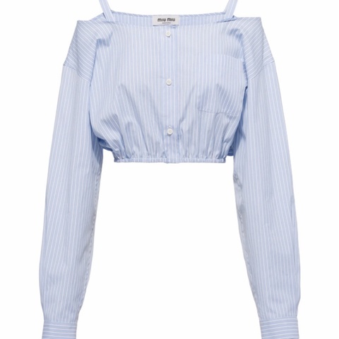 Miu Miu 女士 徽標裝飾條紋襯衫IT-38 IT-40碼