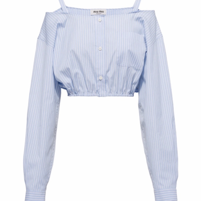 Miu Miu 女士 徽標裝飾條紋襯衫IT-38 IT-40碼-0