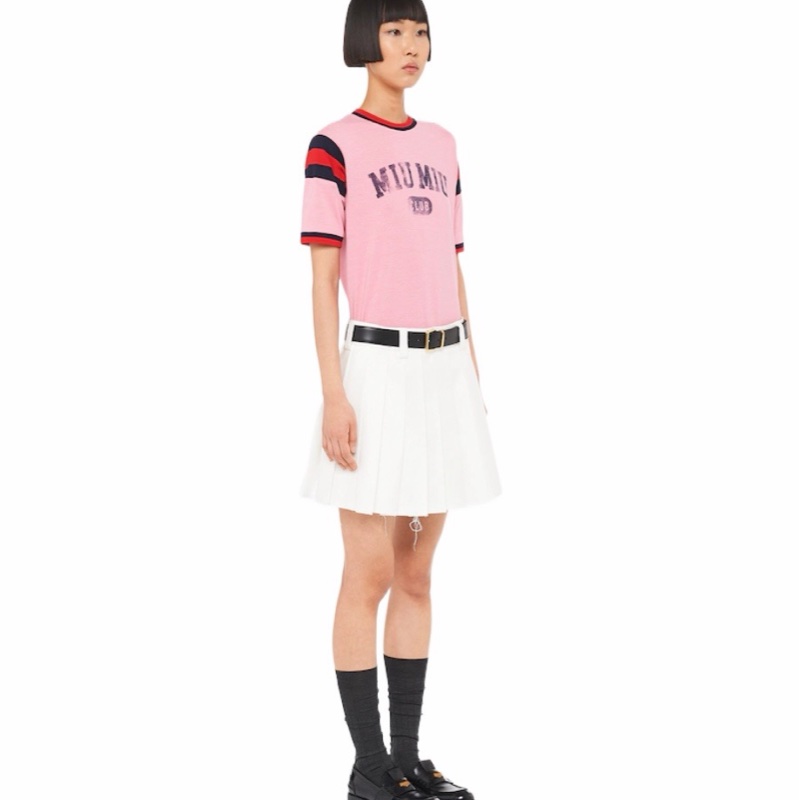 Miu Miu 女士 印花平紋針織 T 恤XS碼-4