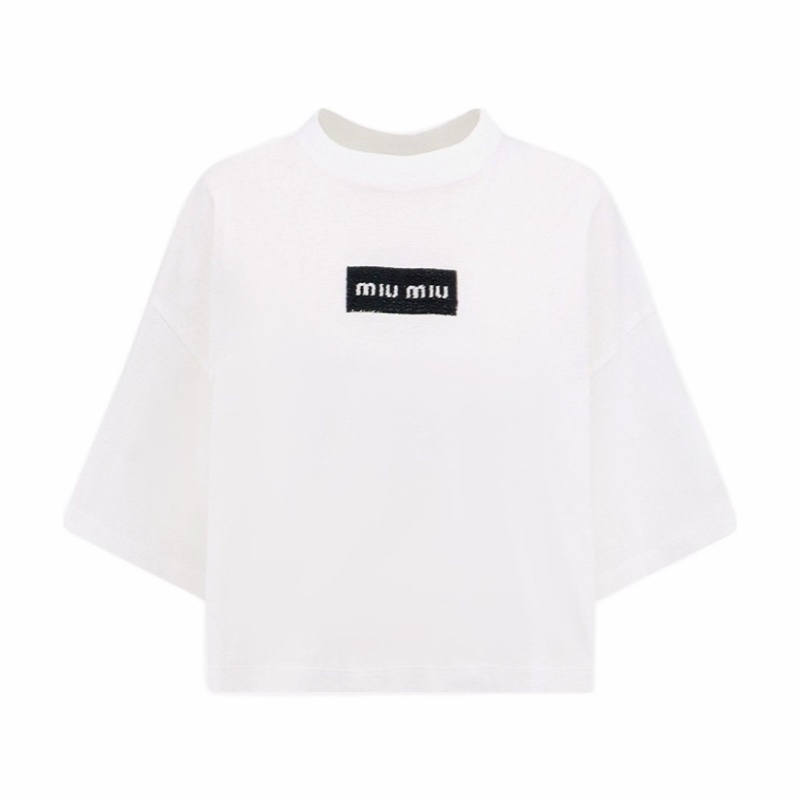 Miu Miu 女士 圓領徽標T恤XS S M碼-0