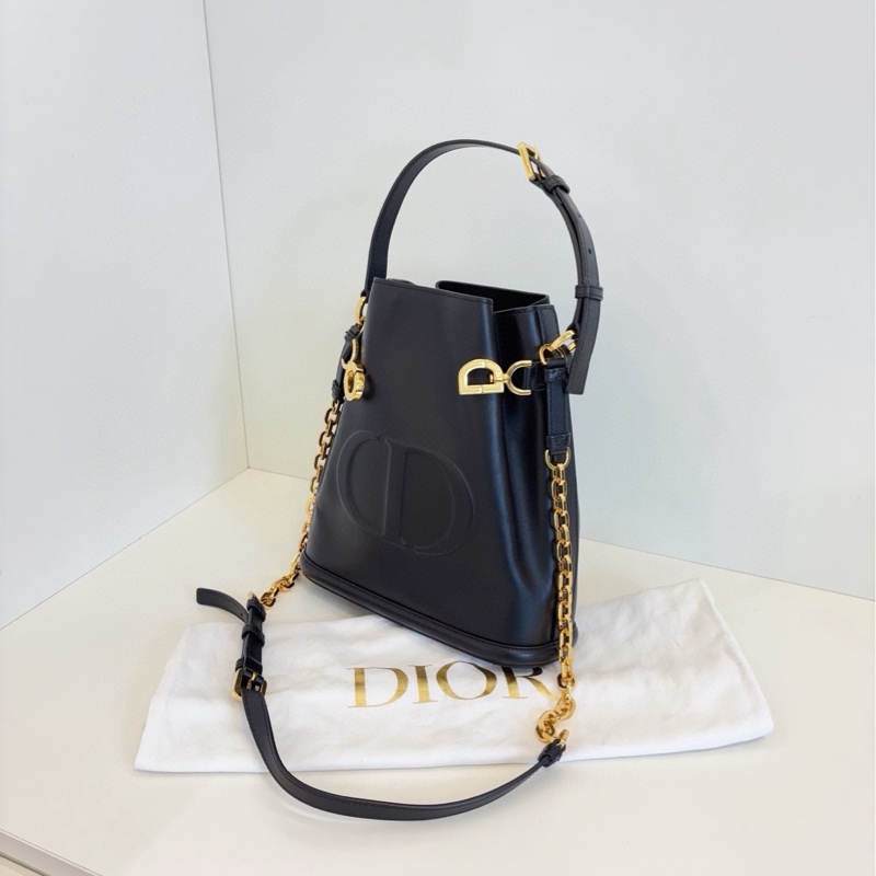 ✨Dior Jisoo同款 黑金牛皮 水桶包 斜背肩背手提 鏈條可拆卸日常通用🖤-5