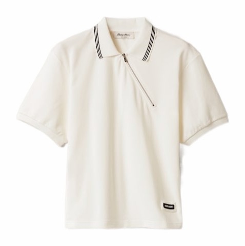 Miu Miu 女士 棉質珠地布拉鍊polo衫XS S M L XL XXL碼模特身高177CM，身著38碼-0