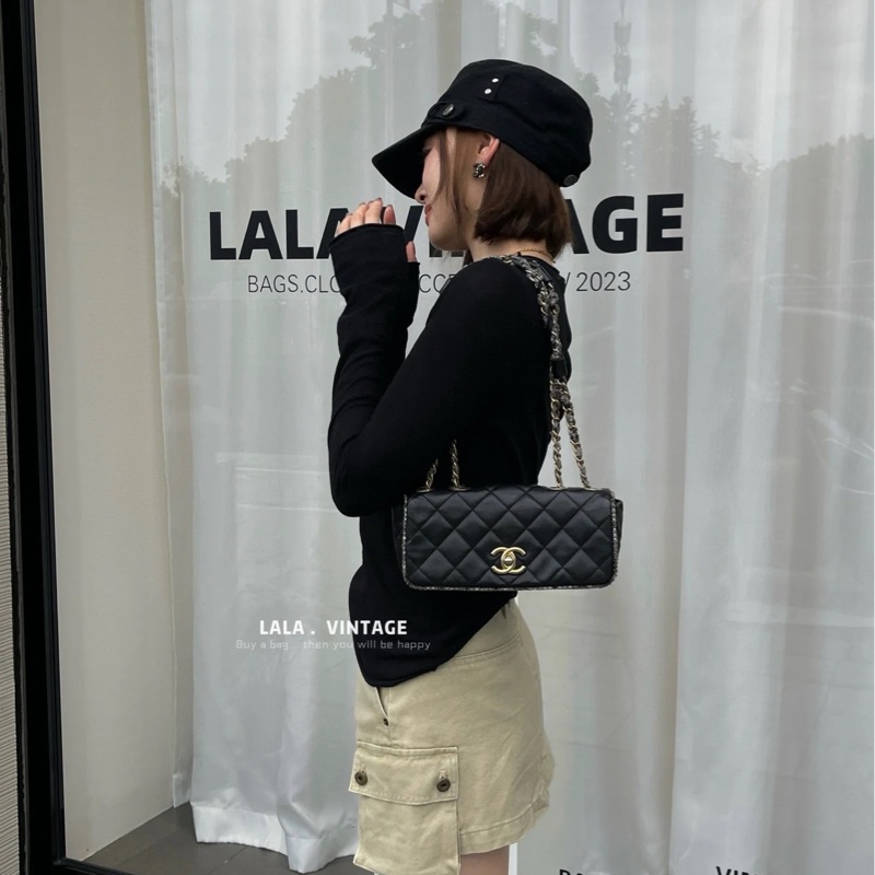 稀有款❤️ 香奈兒 #黑金 #滾邊 #CF #法棍包-3