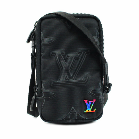路易威登 Louis Vuitton 3D Monogram 雙手機袋單肩包 黑色 M80141 男士