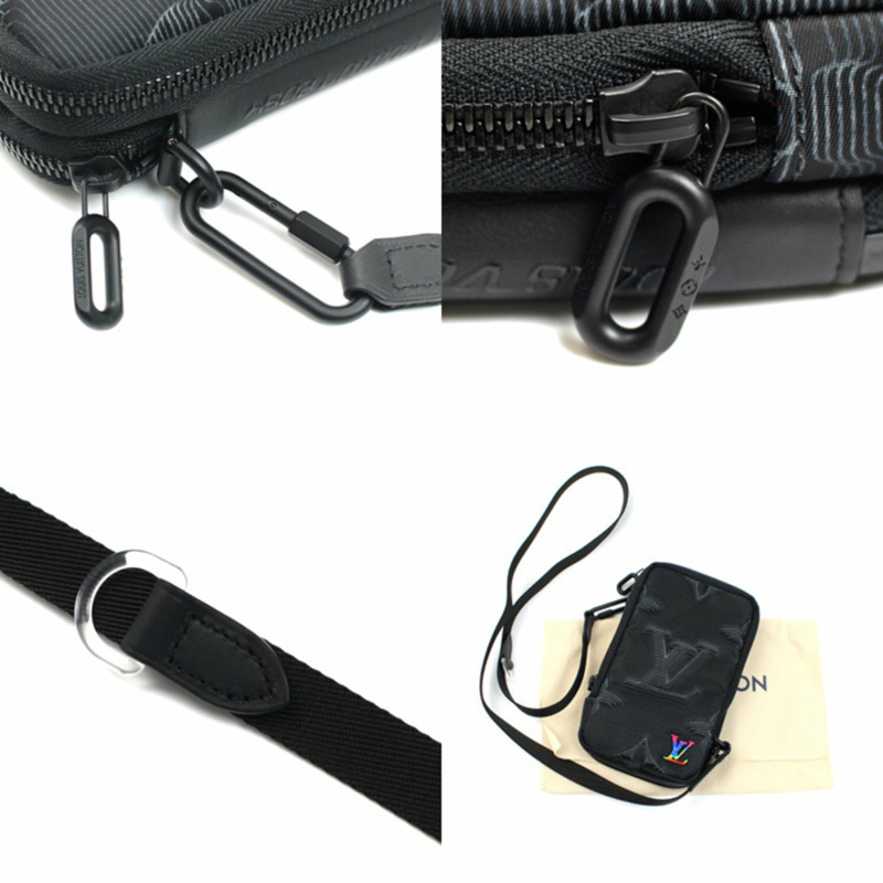 路易威登 Louis Vuitton 3D Monogram 雙手機袋單肩包 黑色 M80141 男士-5