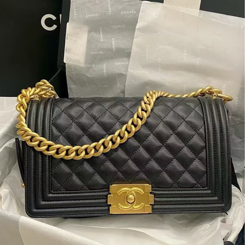 全新閒置全配❤️ #香奈兒 #黑金 #荔枝皮 #boy25 #中號-0