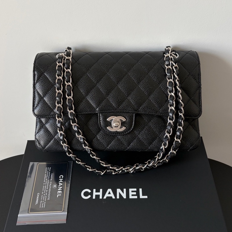 全新全配❤️ #香奈兒 #黑銀 #cf25 #荔枝皮 #中號 雙蓋雙鏈-0