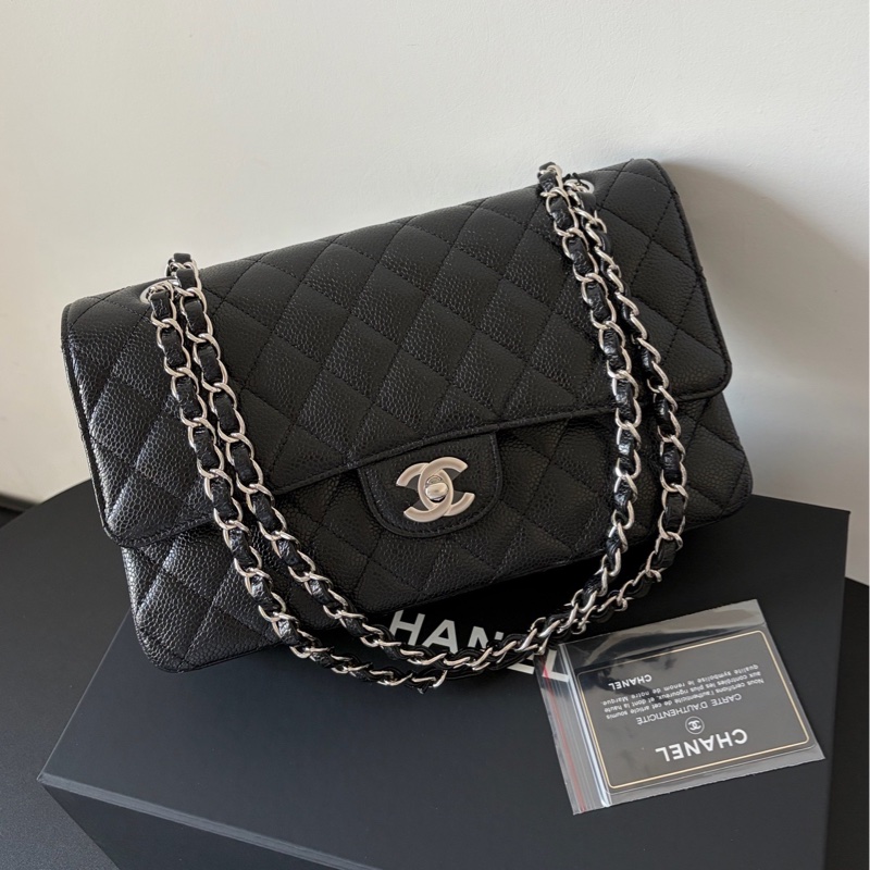 全新全配❤️ #香奈兒 #黑銀 #cf25 #荔枝皮 #中號 雙蓋雙鏈-1