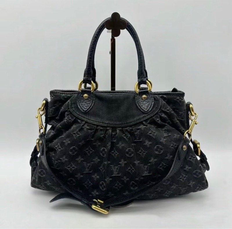 「JL精品代購」9新 LV 黑丹寧 手提 /肩背包-0