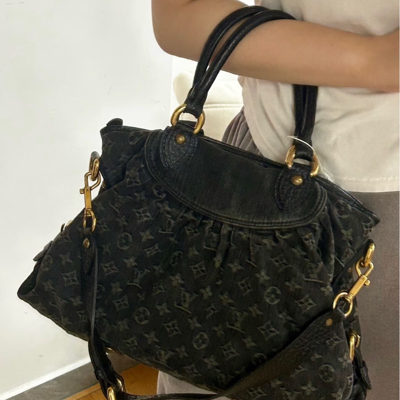 「JL精品代購」9新 LV 黑丹寧 手提 /肩背包-2