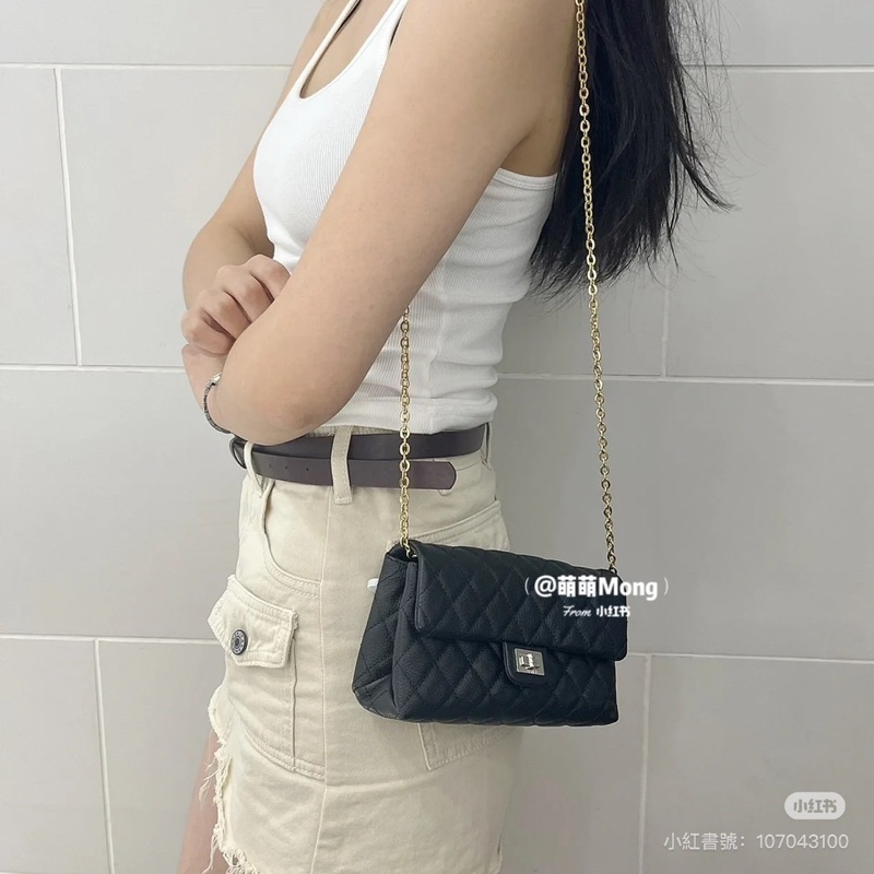 99新🌟 香奈兒 #黑銀 #2.55 #荔枝皮 #mini 腰包 斜背包-0