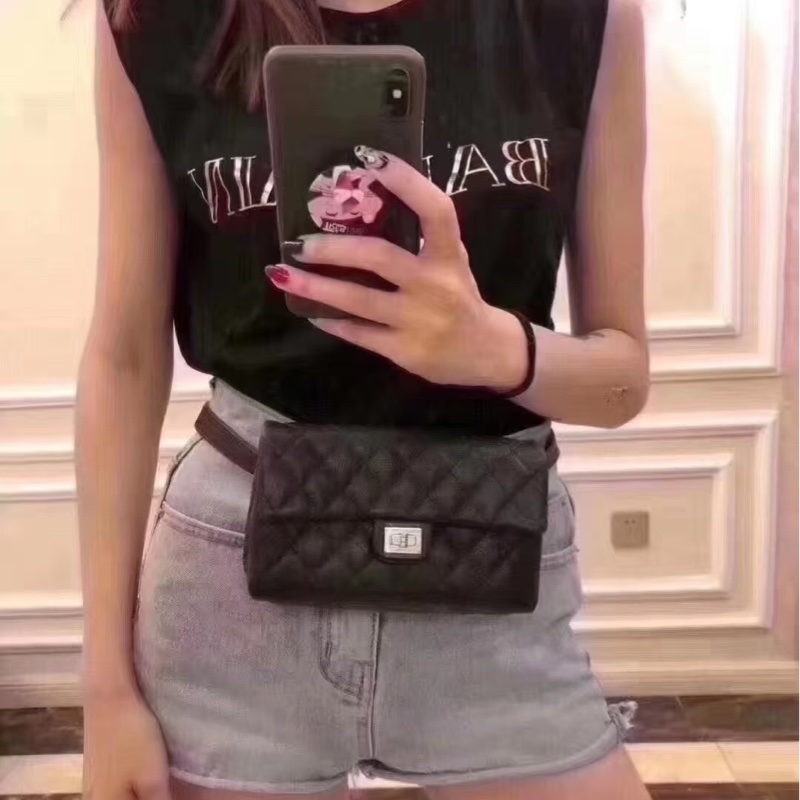 99新🌟 香奈兒 #黑銀 #2.55 #荔枝皮 #mini 腰包 斜背包-1