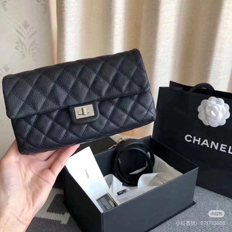 99新🌟 香奈兒 #黑銀 #2.55 #荔枝皮 #mini 腰包 斜背包-3