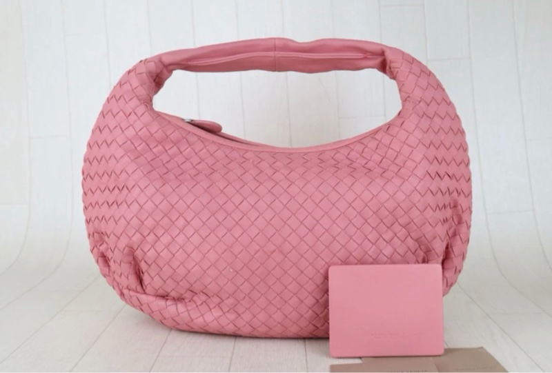 「JL精品代購」98新 BV 粉色編織和尚包-2