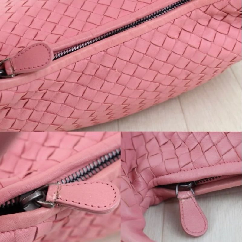 「JL精品代購」98新 BV 粉色編織和尚包-8