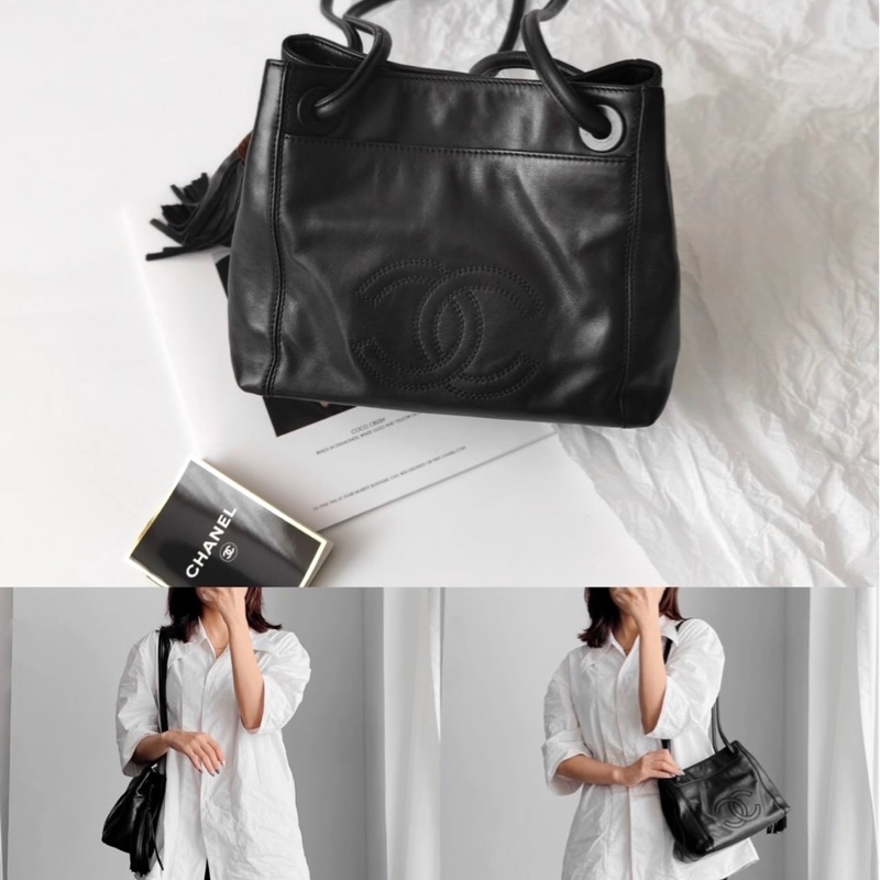 「JL精品代購」9新 Chanel  Vintage 香奈兒玳瑁流蘇雙肩帶肩背包-0