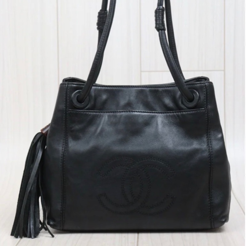 「JL精品代購」9新 Chanel  Vintage 香奈兒玳瑁流蘇雙肩帶肩背包-1